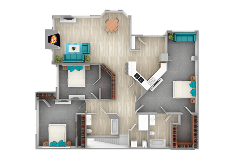 Floor plan for 3 beds, 2 baths, 1556 sqft
